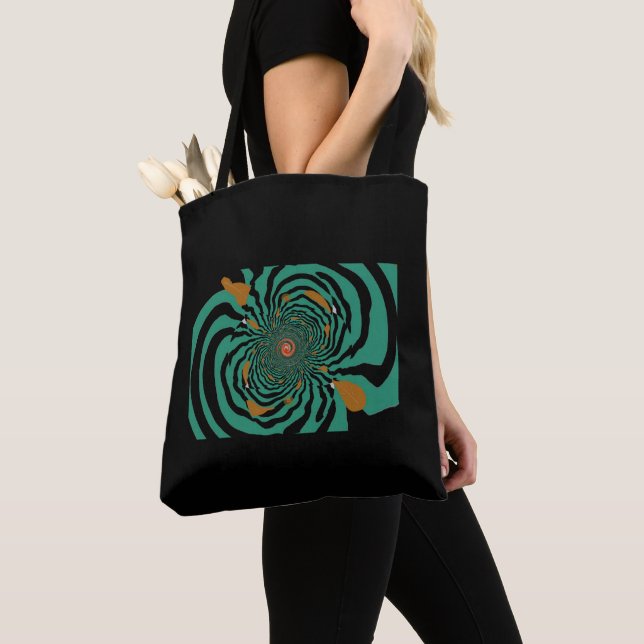 Modern svart och teal fraktal design tygkasse (Närbild)