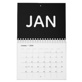 Modern svart och vit 2026 kalender