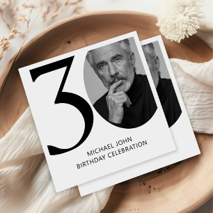 Modern svart och vit 30:e fotofödelsedag pappersservett