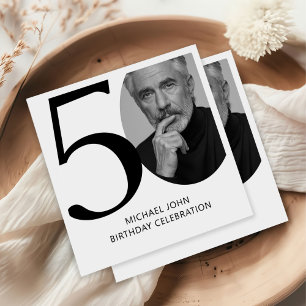 Modern svart och vit 50:e fotofödelsedag pappersservett