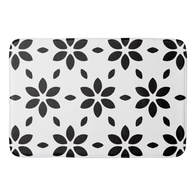 Modern svart och vit abstrakt blomster  badrumsmatta (Framsidan)