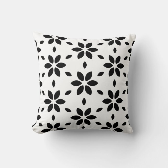 Modern svart och vit abstrakt blomster  kudde (Framsida)