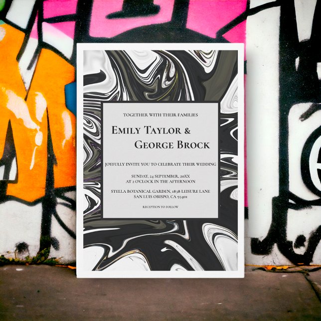 Modern svart och vit Abstrakt - minimalt Bröllop Inbjudningar (Skapare uppladdad)