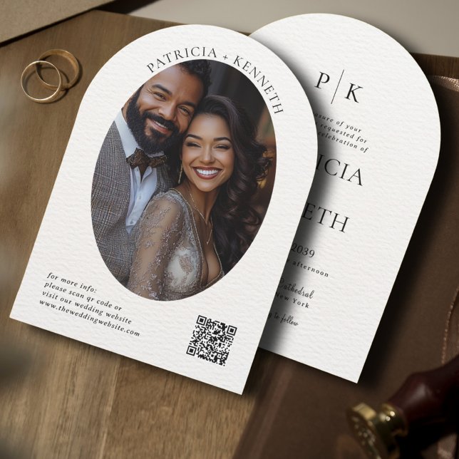 Modern svart och vit bild Bröllop-fotomonogram Inbjudningar (Skapare uppladdad)