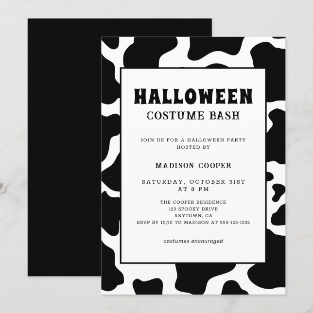 Modern svart och vit blankostumma, Halloween Inbjudningar (Fram/baksida)