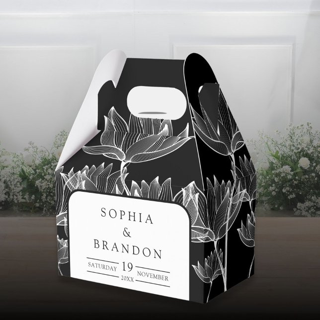 Modern Svart Och Vit Blommig Bröllop Presentaskar (Modern Black And White Floral Wedding Favor Boxes)