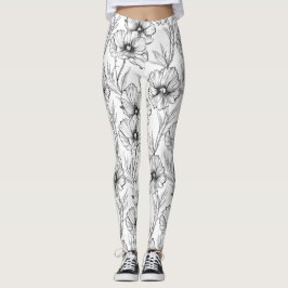 Modern svart och vit Blommigt Leggings