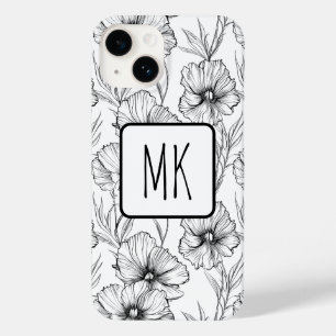Modern svart och vit Blommigt Monogrammed