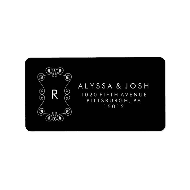 Modern svart och vit blommor Bröllop Adressetikett (Framsidan)