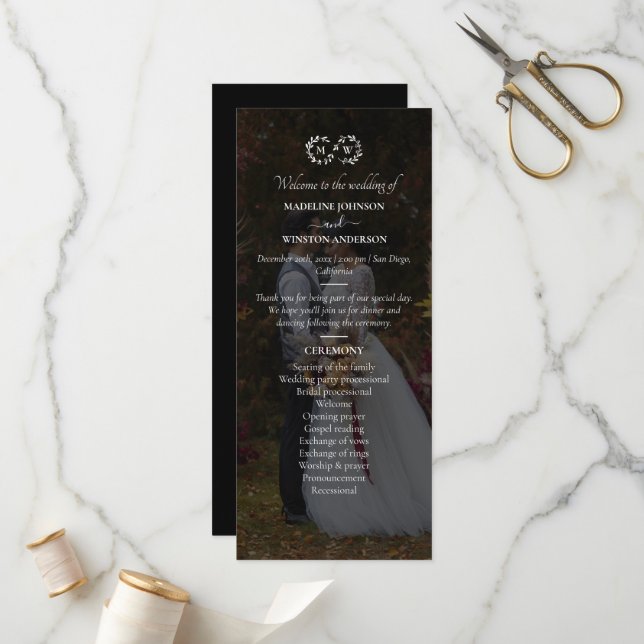 Modern svart och vit Bröllop-foto Program (Fram/Back In Situ)