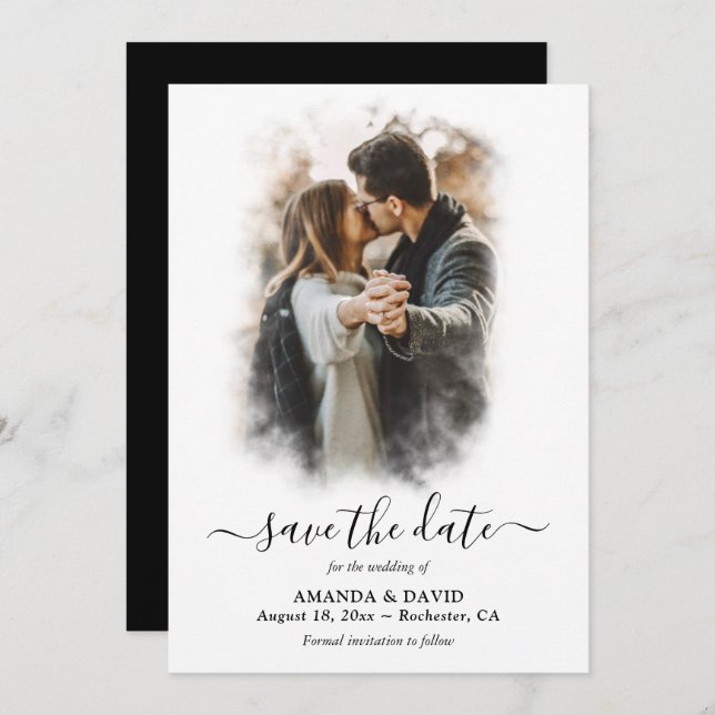 Modern svart och vit Bröllop-foto sparar datum Spara Datumet (Fram/baksida)