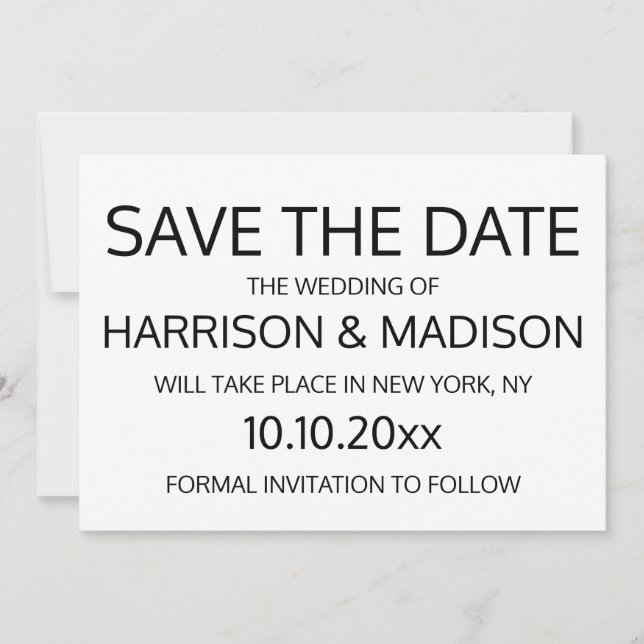 Modern svart och vit Bröllop Spara datum Spara Datumet (Framsida)