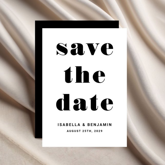 Modern svart och vit Bröllop Spara Datumet (Modern Black White Typography Wedding Save The Date)