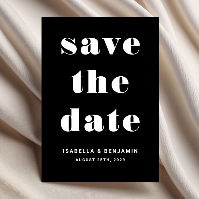 Modern svart och vit Bröllop Spara Datumet (Black Modern Typography Wedding Save The Date)