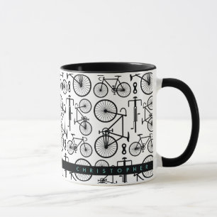 Modern svart och vit cykel Mönster Mugg