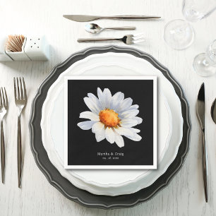 Modern svart och vit Daisy blomma Bröllop Pappersservett