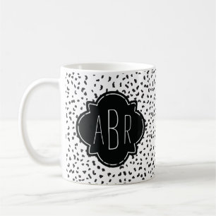 Modern svart och vit Dalmatisk Spots Monogrammed Kaffemugg