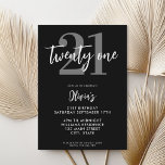 Modern svart och vit Elegant 21:a födelsedag Inbjudningar<br><div class="desc">En enkel,  modern 21:a födelsedagsinbjudan som innehåller elegantens kalligrafi-skript,  typografi och minimalistisk design i svartvitt färg.</div>