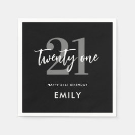Modern svart och vit Elegant 21:a födelsedag Pappersservett
