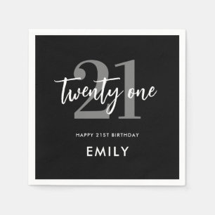 Modern svart och vit Elegant 21:a födelsedag Pappersservett