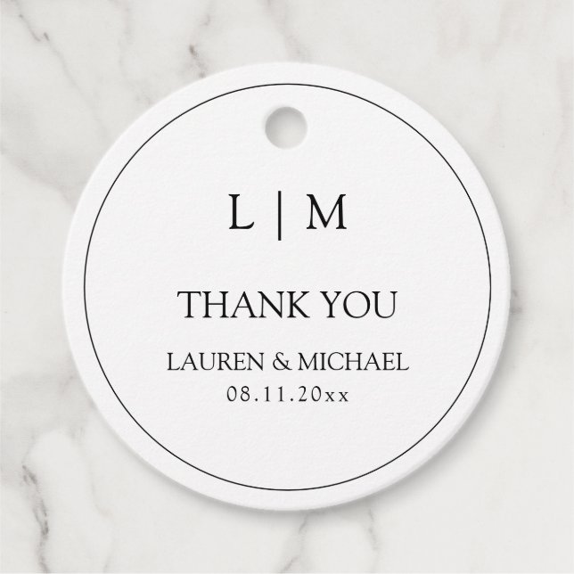 Modern svart och vit enkel monogram-Tack Gåvor Etiketter (Framsida)