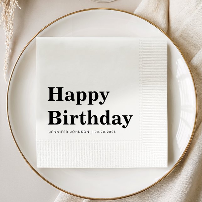 Modern Svart Och Vit Födelsedag Pappersservett (Modern Black And White Birthday Napkins)