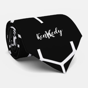Modern svart och vit geometrisk monogram Namn N Slips