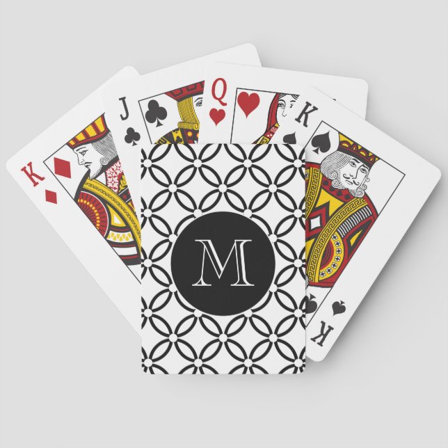 Modern svart och vit geometrisk Mönster-monogram Casinokort (Baksidan)