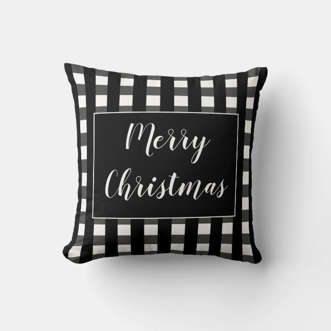 Modern Svart Och Vit God Jul Chic Kudde (Framsida)