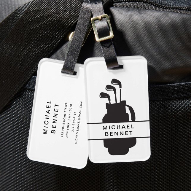 Modern svart och vit golfsport bagagebricka (Modern Black And White Golf Sport Luggage Tag)