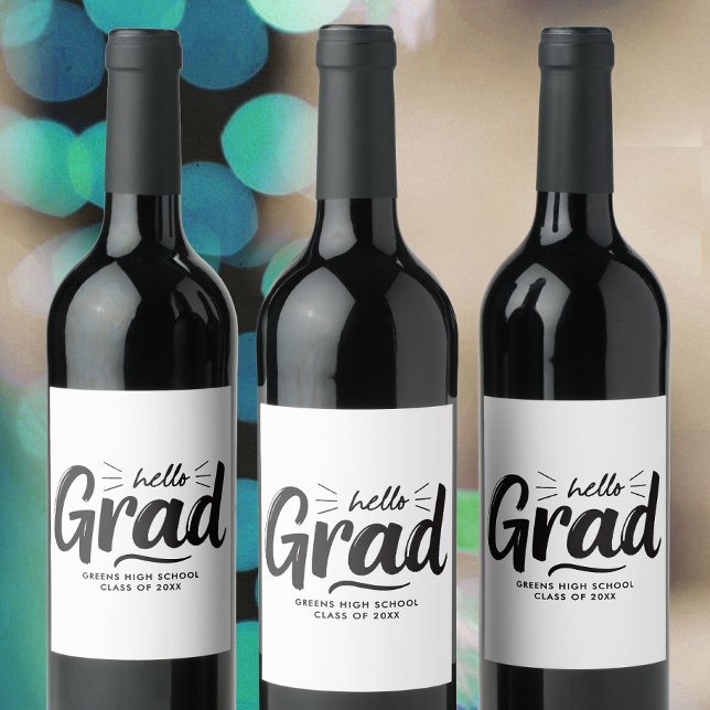 Modern svart och vit Grad Hand Lettered Script Vinflaska Etikett (Skapare uppladdad)