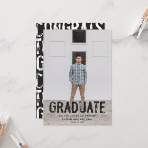 Modern svart och vit grungig fotograduation inbjudningar