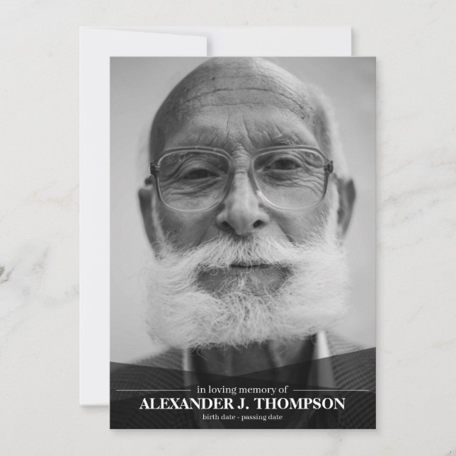 Modern svart och vit i flytande minne - begravning tack kort (Framsida)