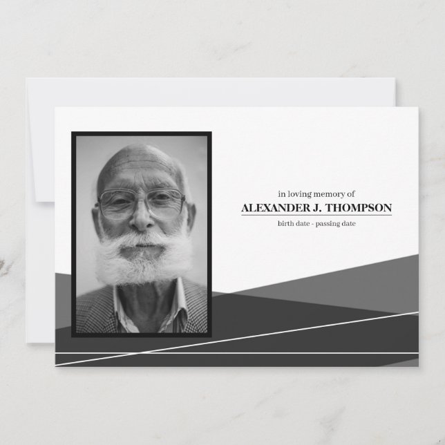 Modern svart och vit i flytande minne - begravning tack kort (Framsida)