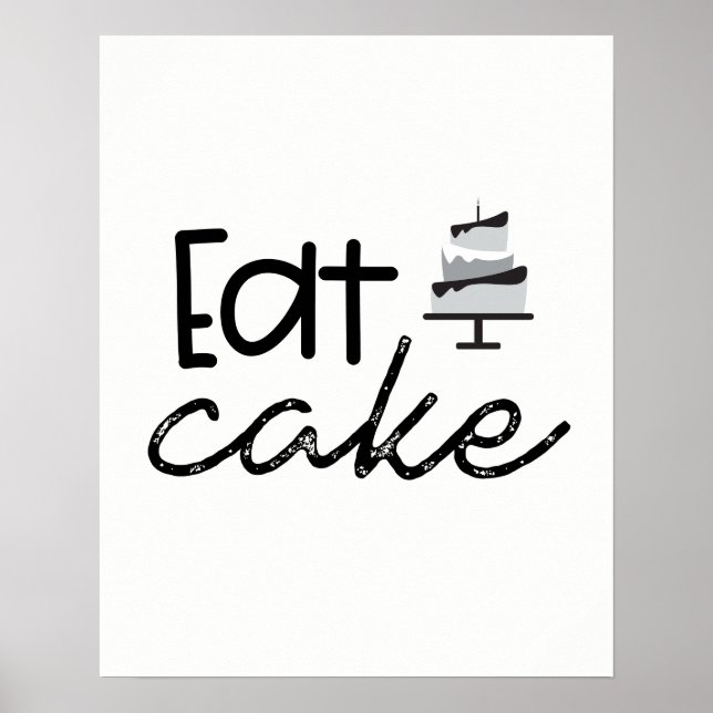 Modern svart och vit Illustration Eat Cake Poster (Framsidan)