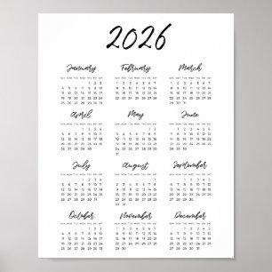 Modern svart och vit kalender för 2025 poster