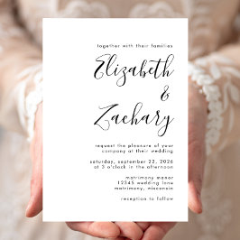 Modern svart och vit kalligrafi Bröllop Inbjudningar