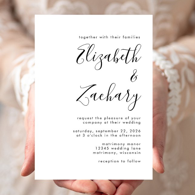 Modern svart och vit kalligrafi Bröllop Inbjudningar (Skapare uppladdad)