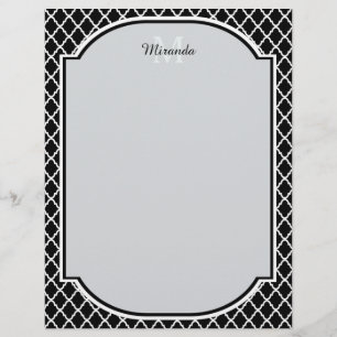 Modern svart och vit kattrefoil Monogrammed Namn