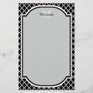Modern svart och vit kattrefoil Monogrammed Namn Brevpapper