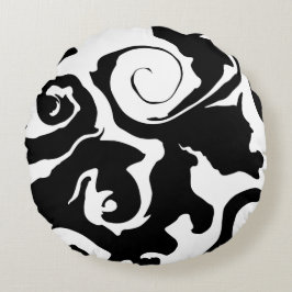 Modern svart och vit marmor-snörning rund kudde