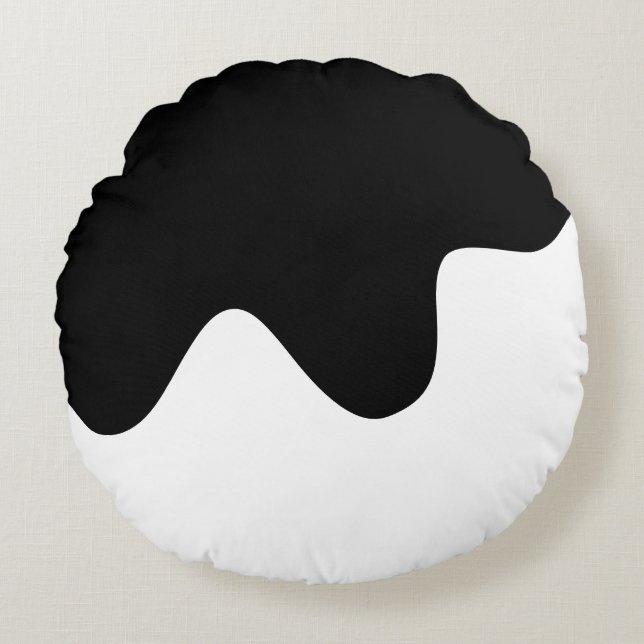 Modern svart och vit minimal Abstrakt Rund Kudde (Framsidan)