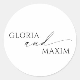 Modern svart och vit minimal Elegant bröllop Runt Klistermärke