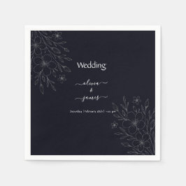 Modern, svart och vit, minimalistisk blommigt, vin pappersservett