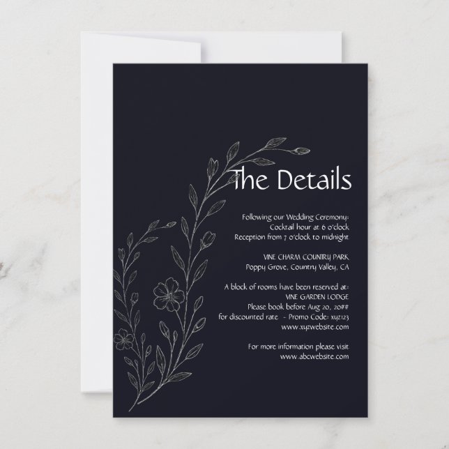 Modern, svart och vit, minimalistisk blommigt, vin spara datumet (Framsida)