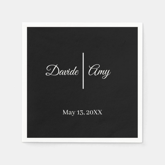 Modern svart och vit minimalistisk bröllop pappersservett (Framsidan)
