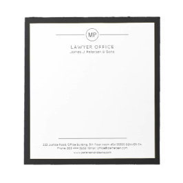 Modern svart och vit monogram advokat anteckningsblock
