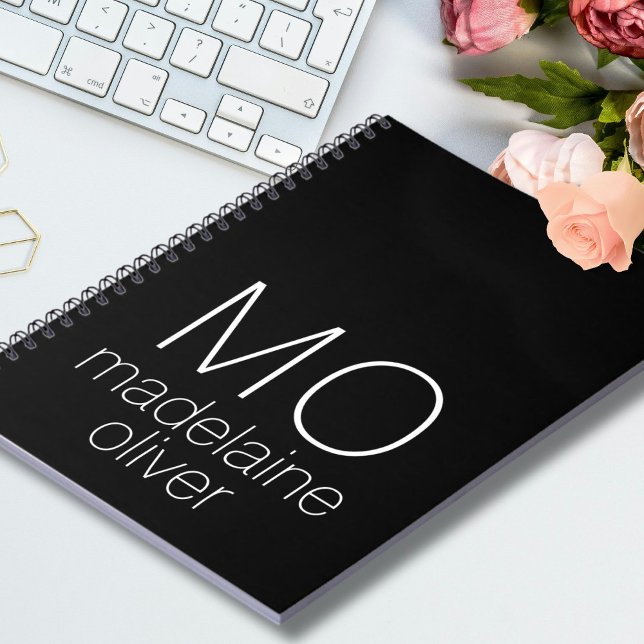 Modern svart och vit monogram bärbar dator anteckningsbok (Skapare uppladdad)