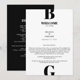 Modern svart och vit monogram Bröllop Itinerary Program