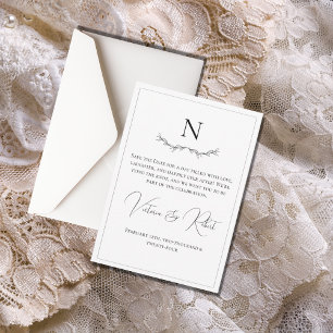 Modern svart och vit monogram spara datumet